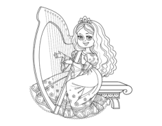 Princess Playing Harp Coloring Pages Pdf, Free Vectors File